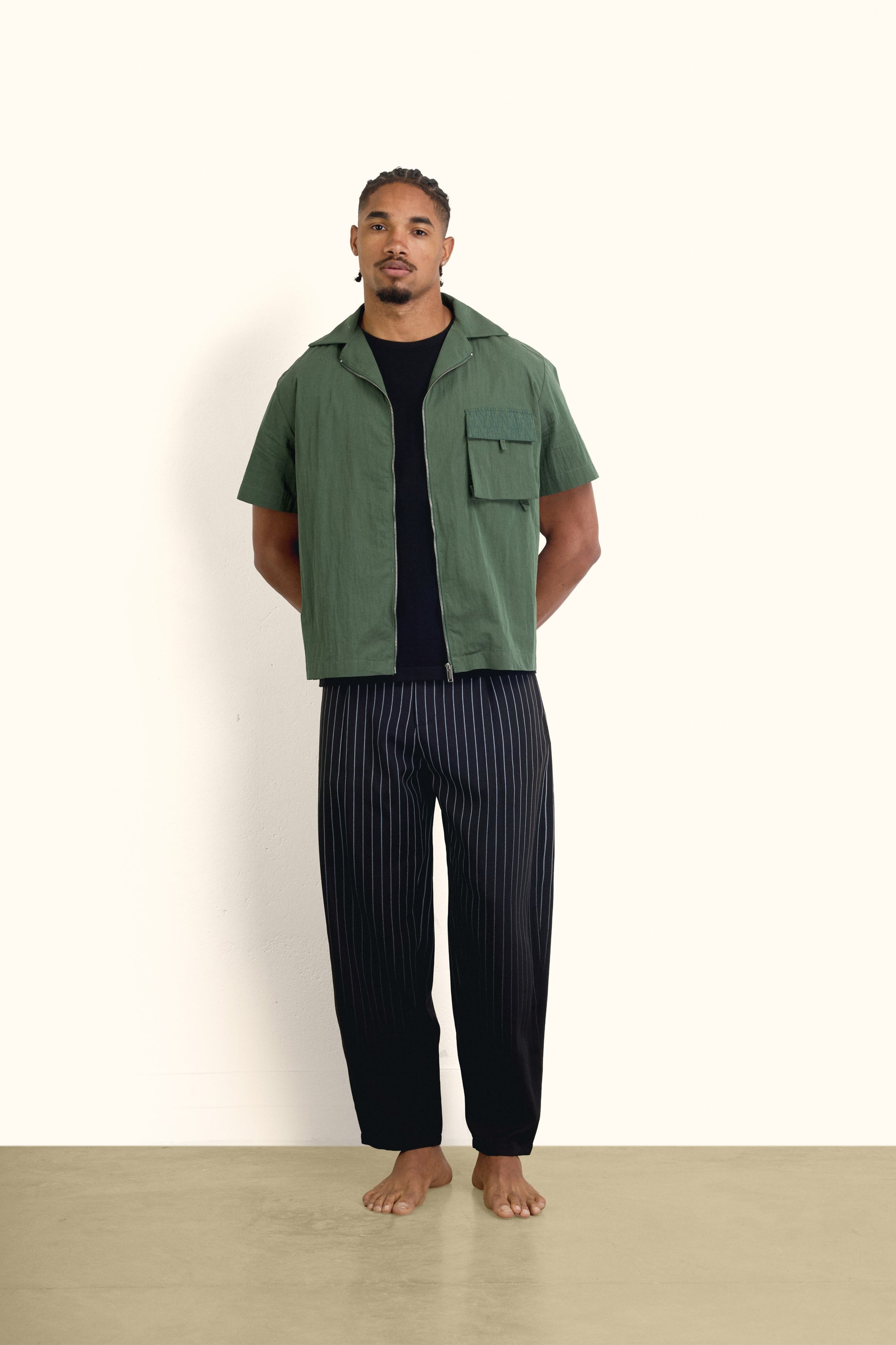 Olive Green Short-Sleeve Zip Overshirt