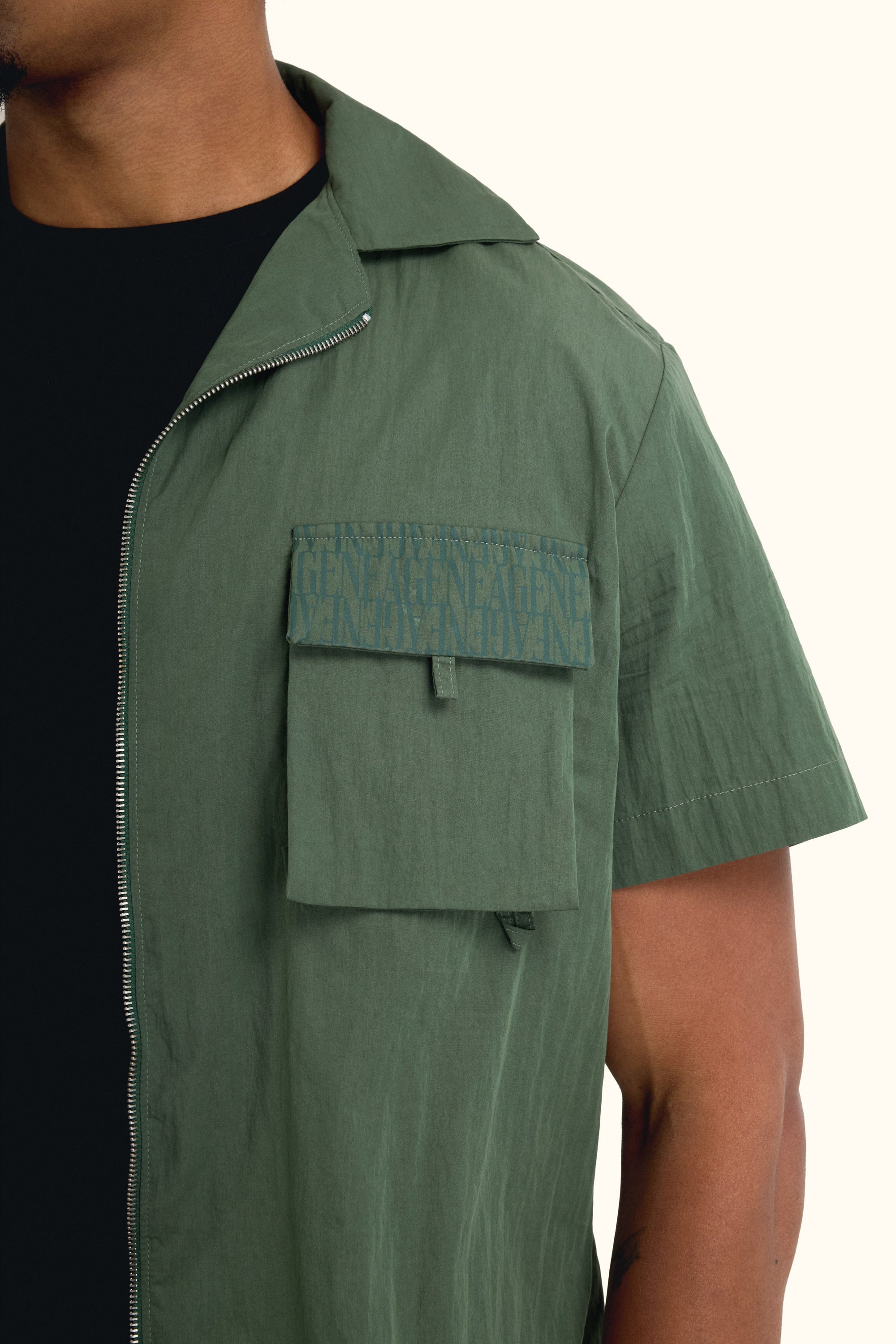 Olive Green Short-Sleeve Zip Overshirt