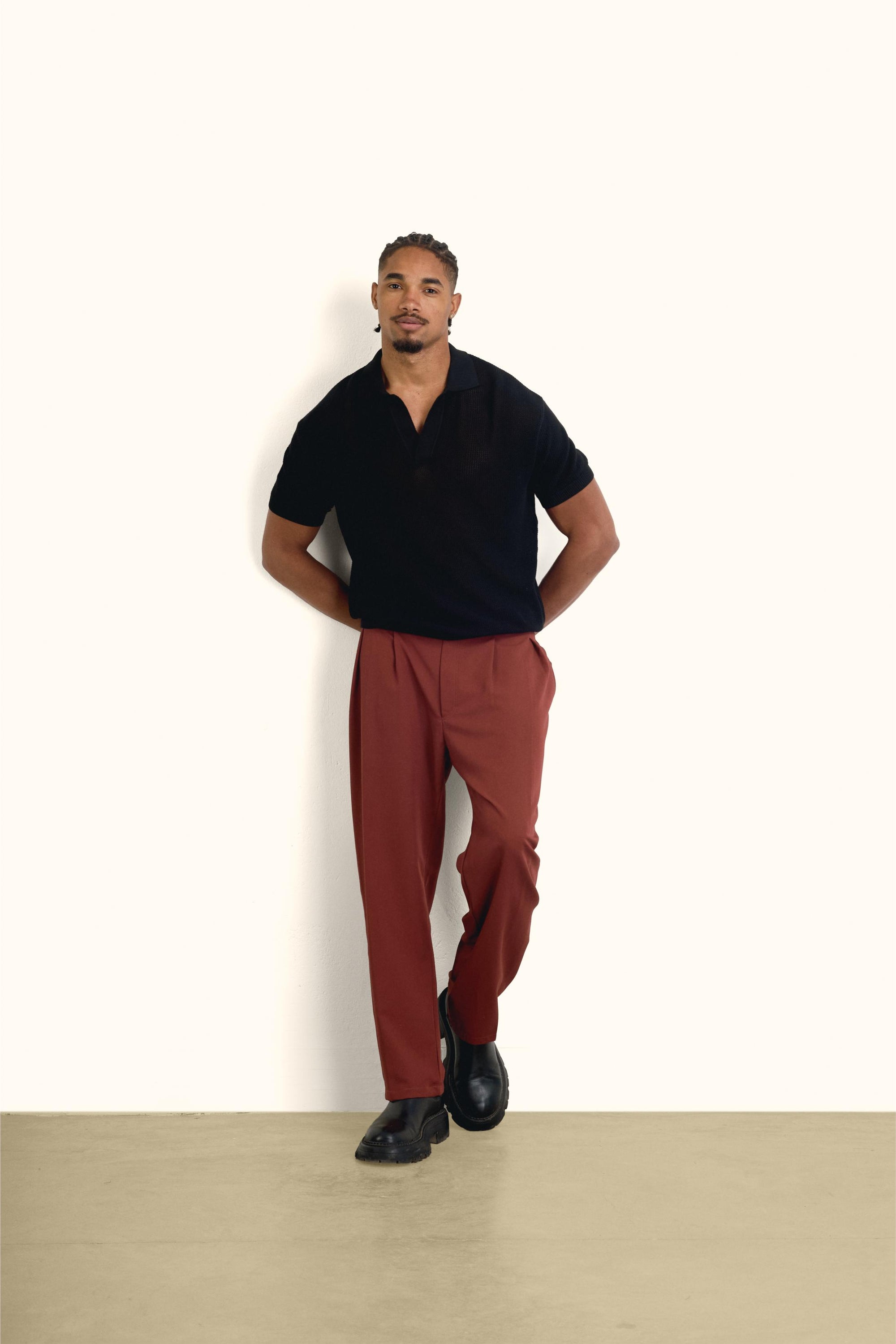 Black Cotton Knitted Polo T-Shirt