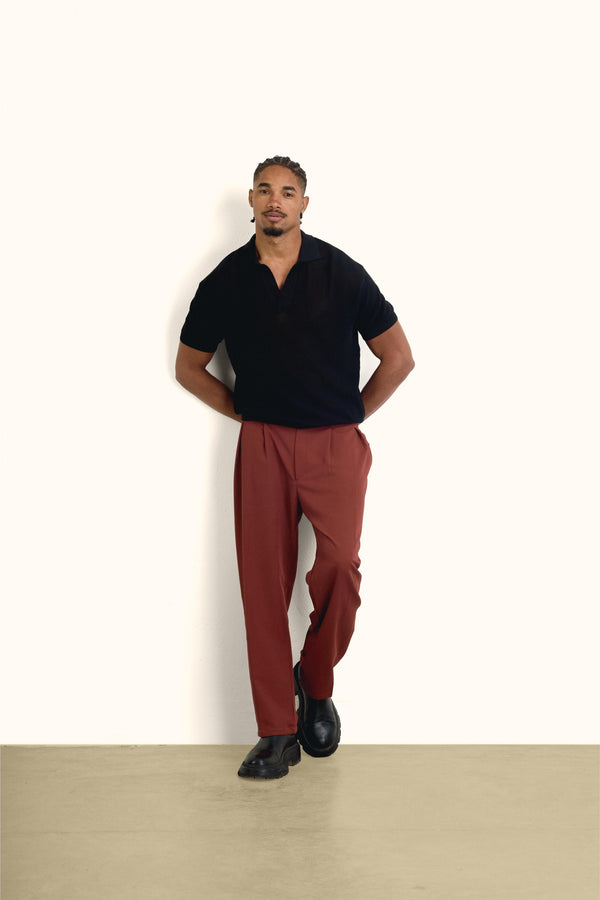 Black Cotton Knitted Polo T-Shirt