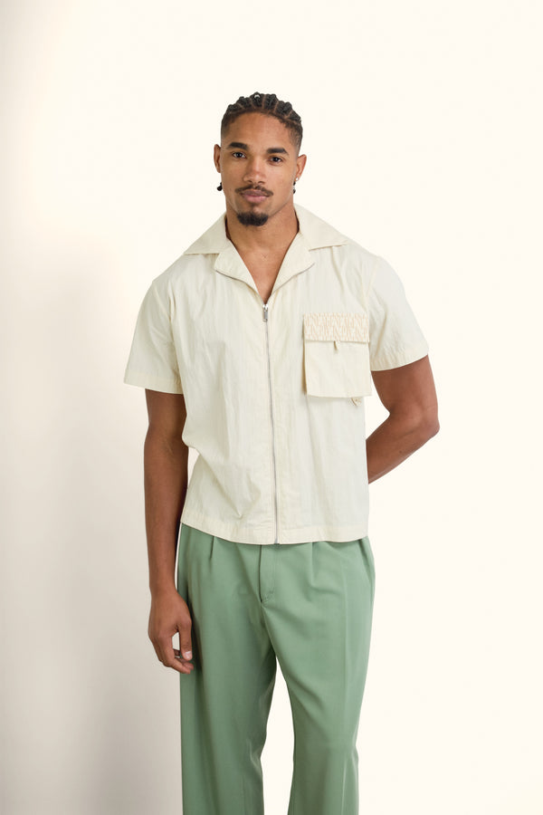 Cream Short-Sleeve Zip Overshirt