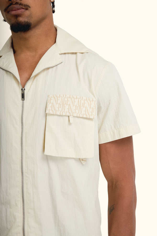 Cream Short-Sleeve Zip Overshirt