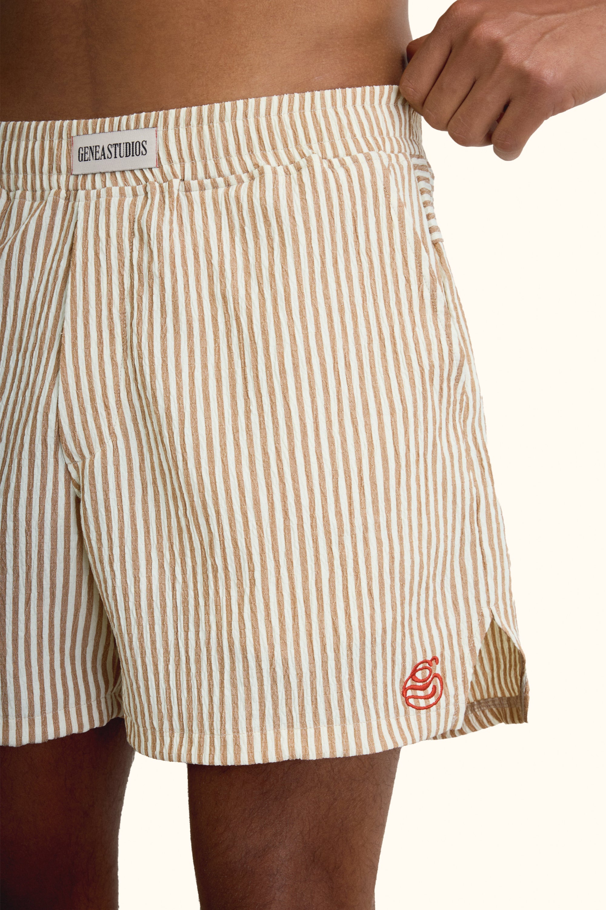 Beige Crinkle Striped Short