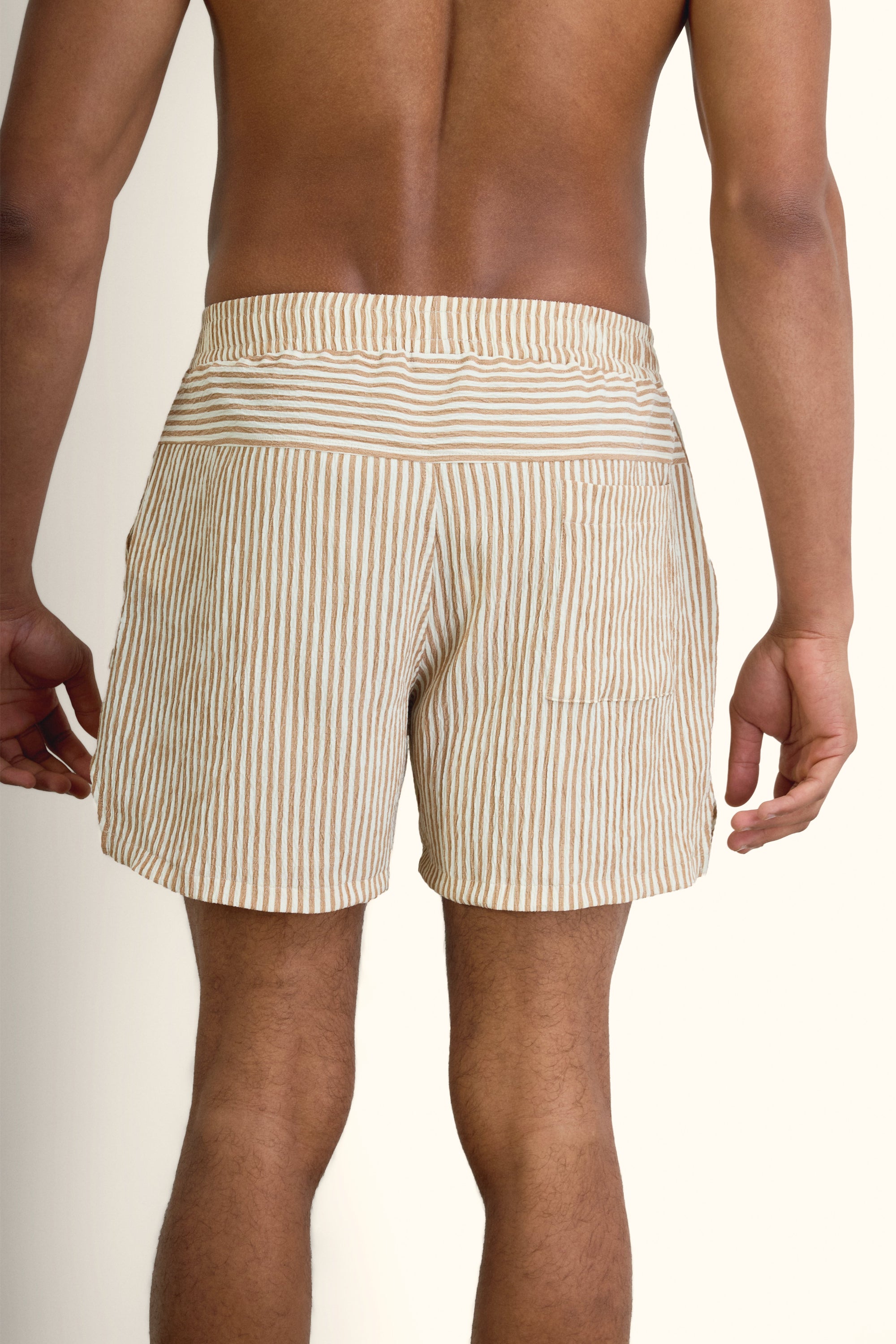 Beige Crinkle Striped Short