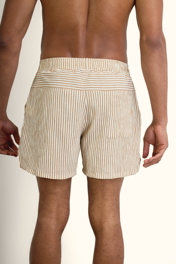 Beige Crinkle Striped Short