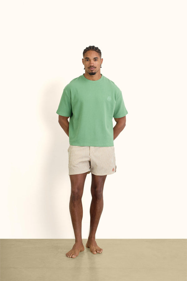 Green Boxy Ribbed Basic T-Shirt