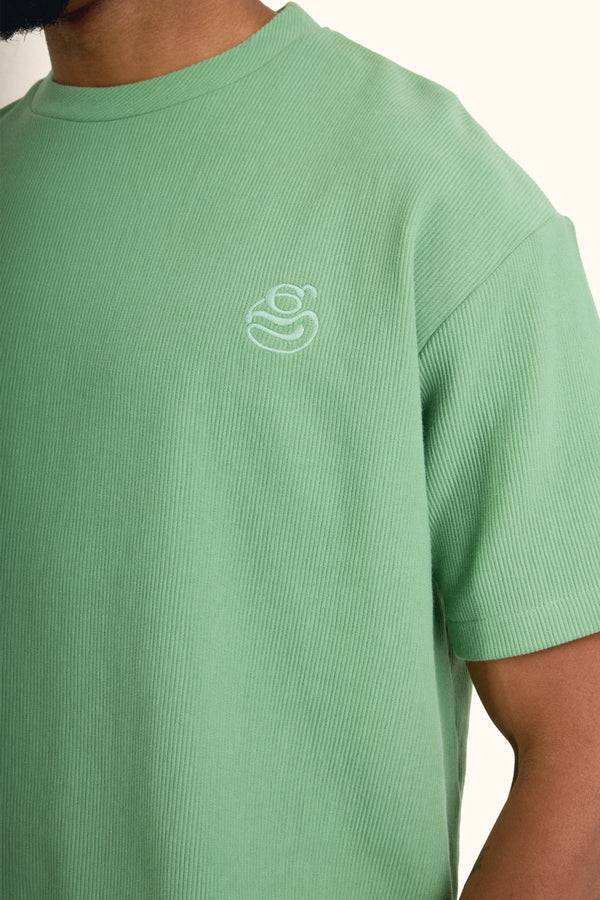 Green Boxy Ribbed Basic T-Shirt