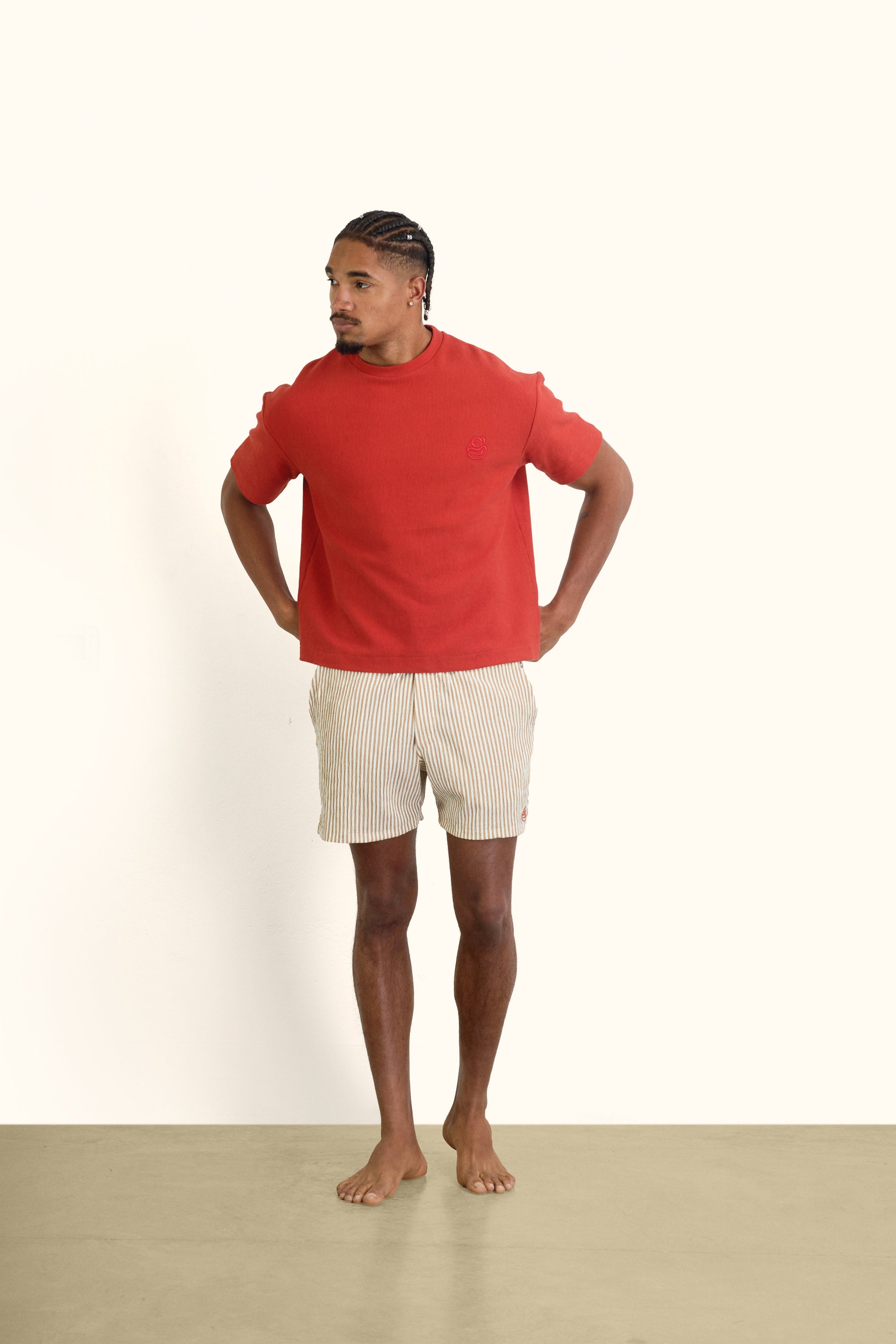 Brick Boxy Ribbed Basic T-Shirt