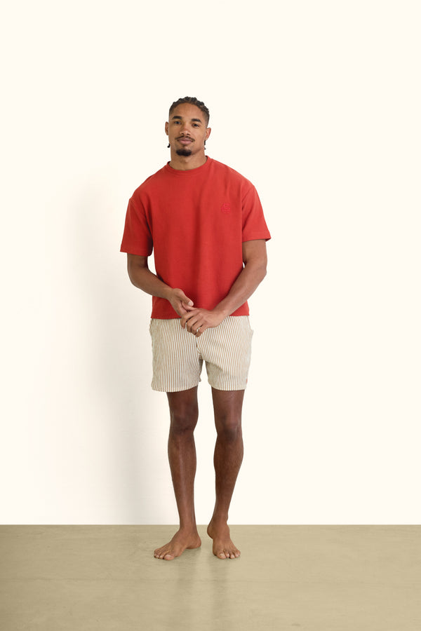 Brick Boxy Ribbed Basic T-Shirt
