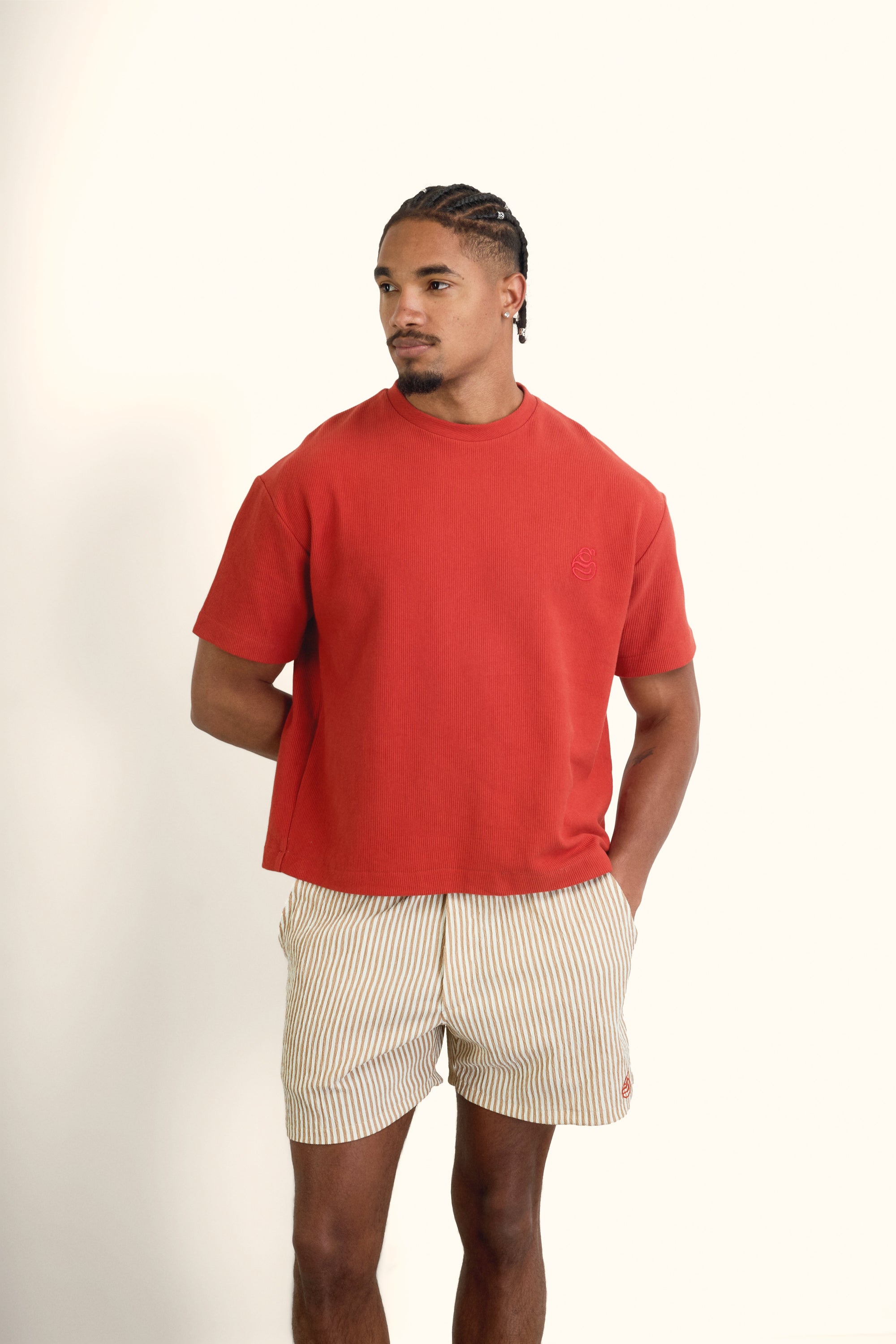 Brick Boxy Ribbed Basic T-Shirt