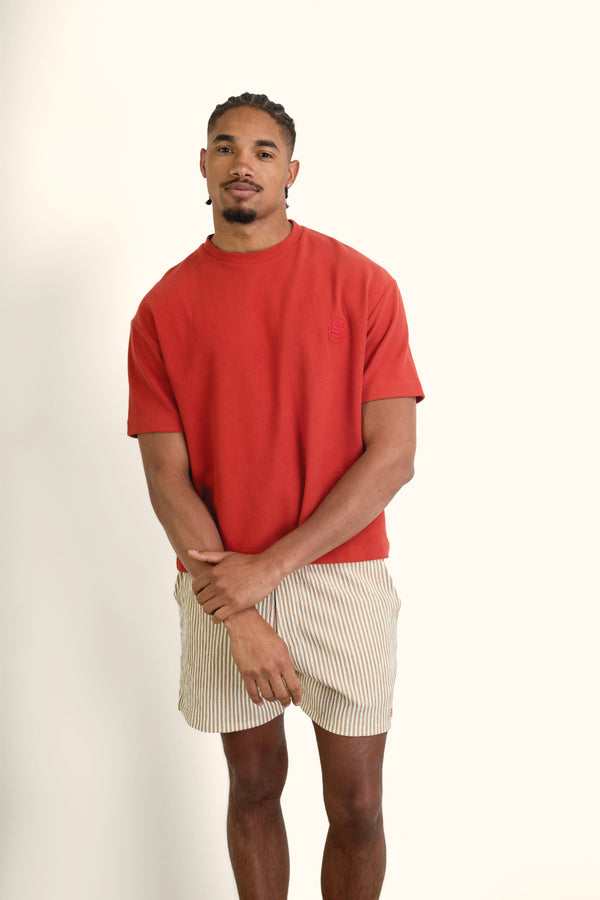 Brick Boxy Ribbed Basic T-Shirt