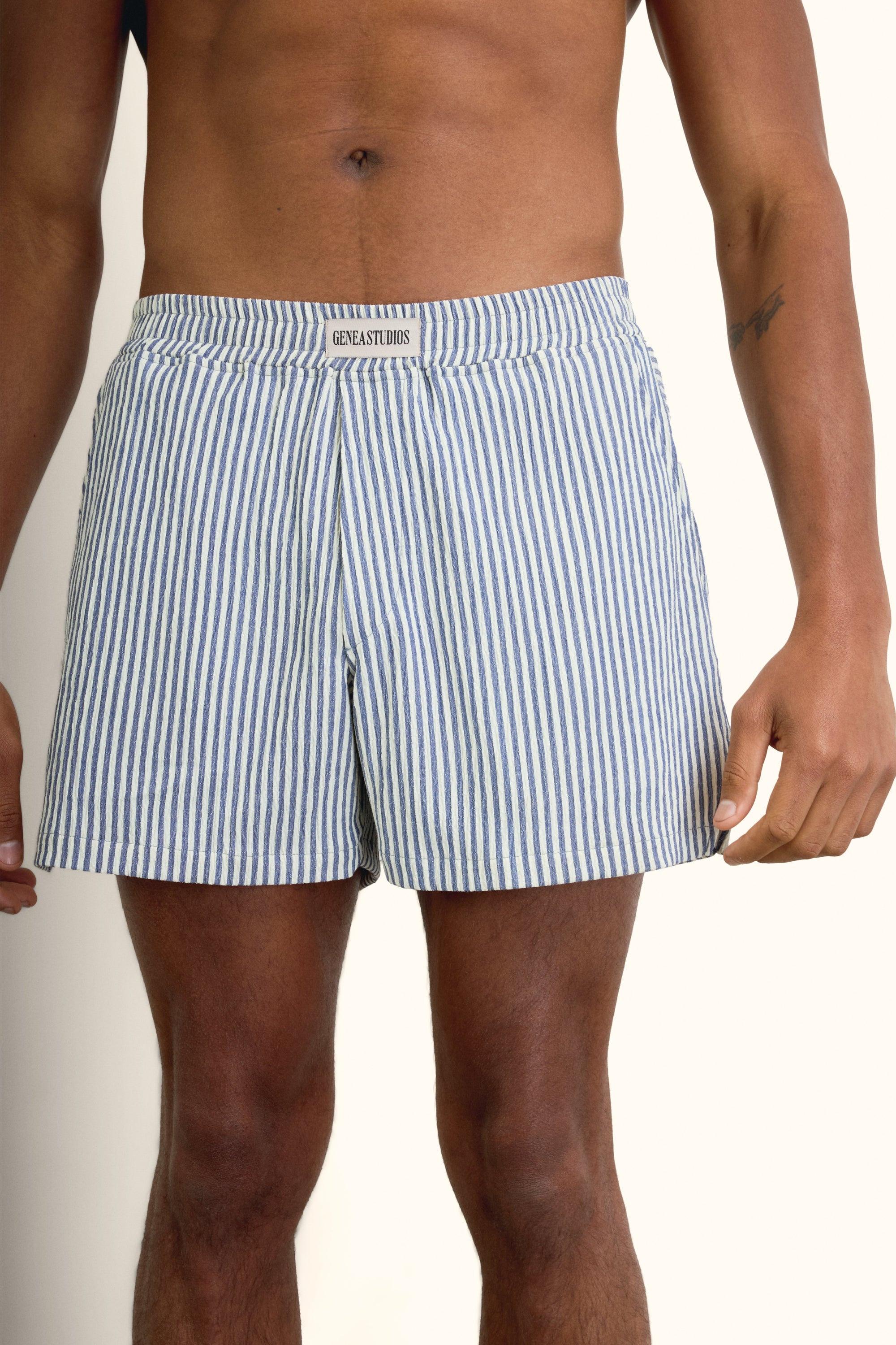 Blue Crinkle Striped Short