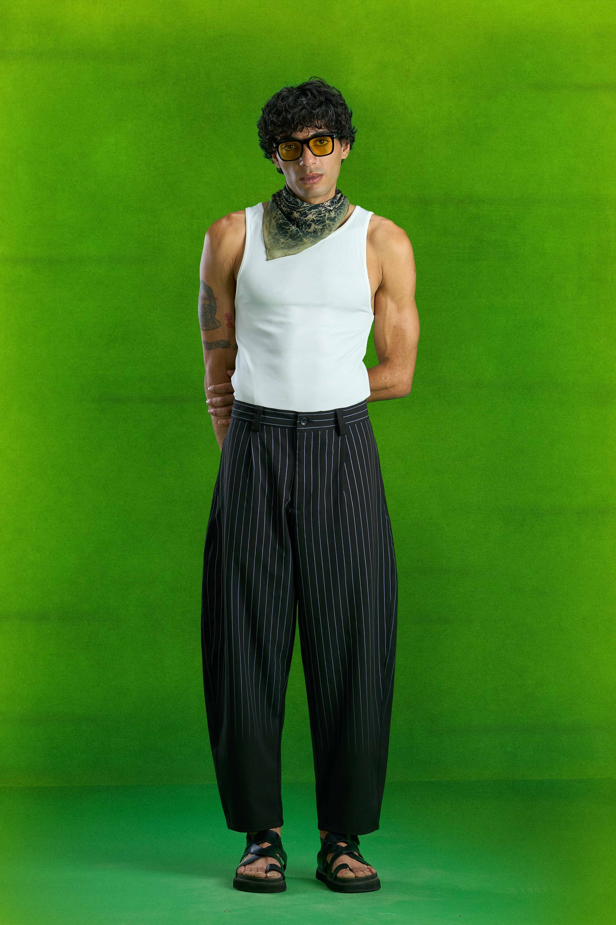 Black Faded Stripe Balloon Fit Pants