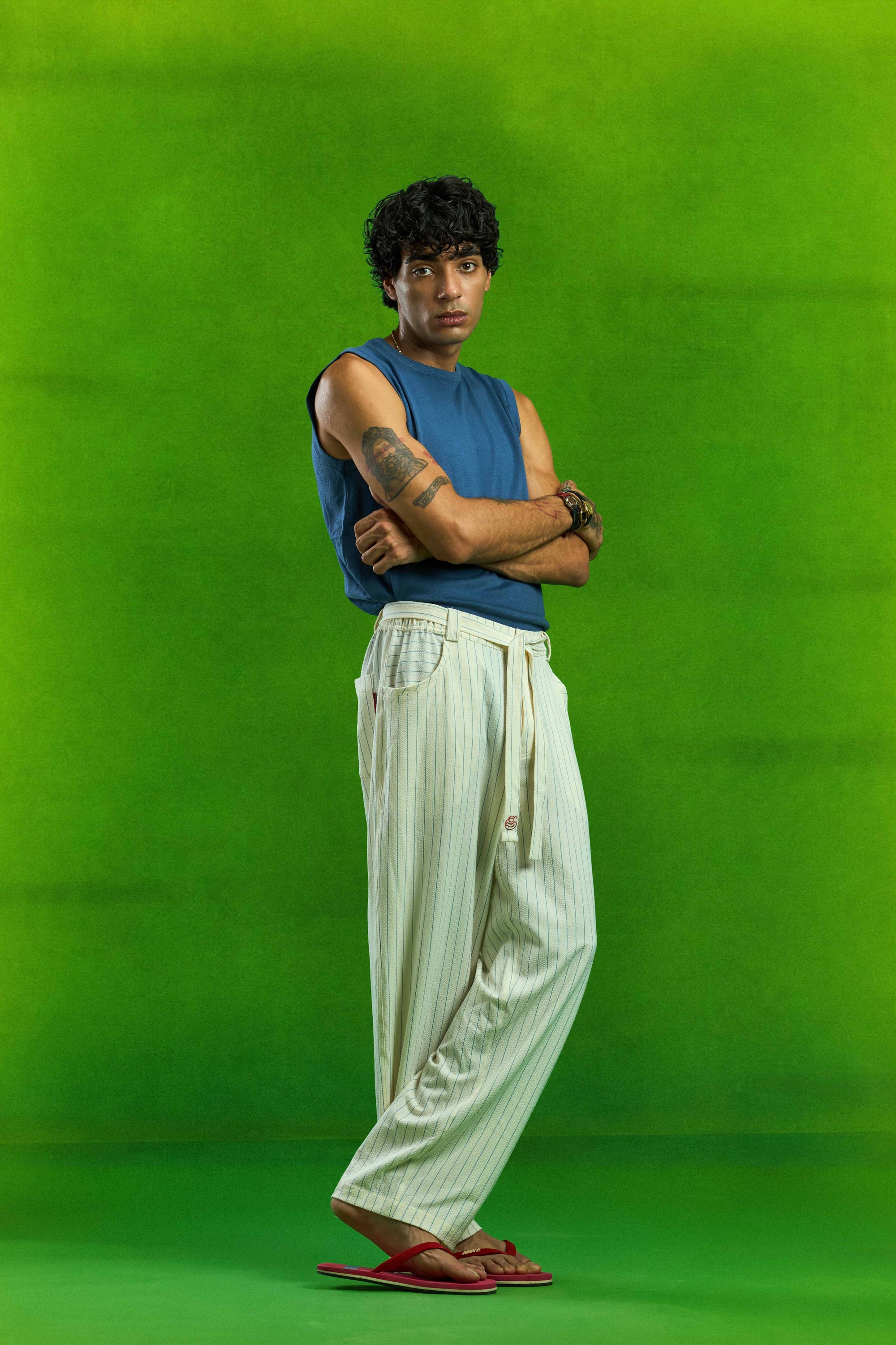Off-White Seesucker Striped Pants