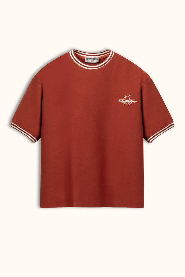 Brick Contrast Collar Boxy T-Shirt