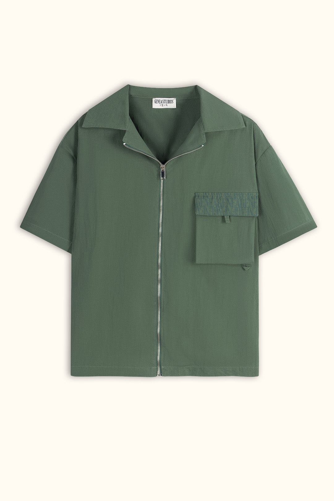 Olive Green Short-Sleeve Zip Overshirt
