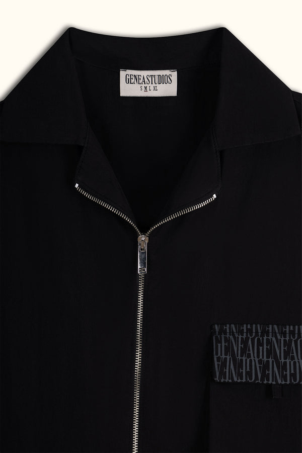 Black Short-sleeves Zip Overshirt
