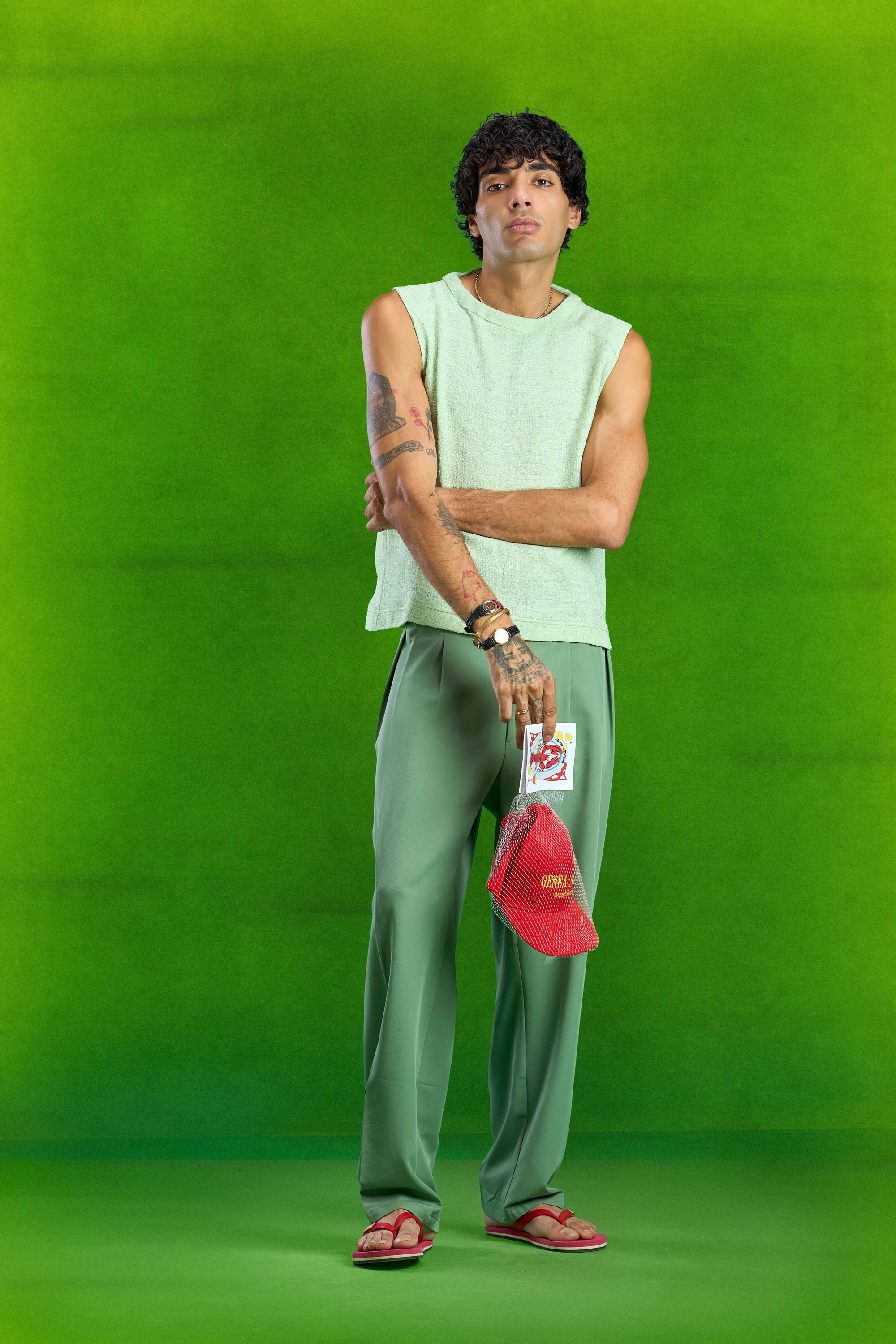 Mint Linen Texture Sleeveless Top