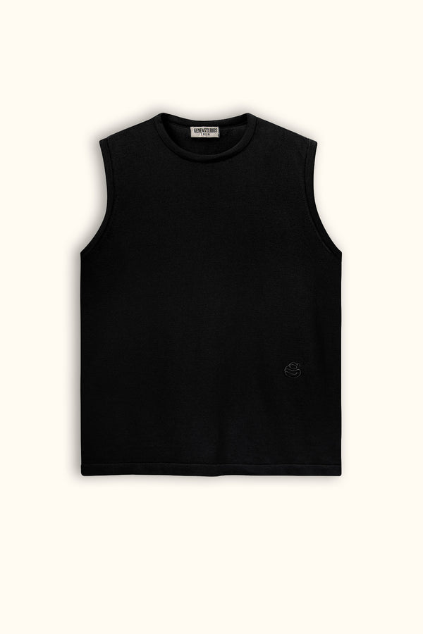 Black Sleeveless Cotton Knit Top