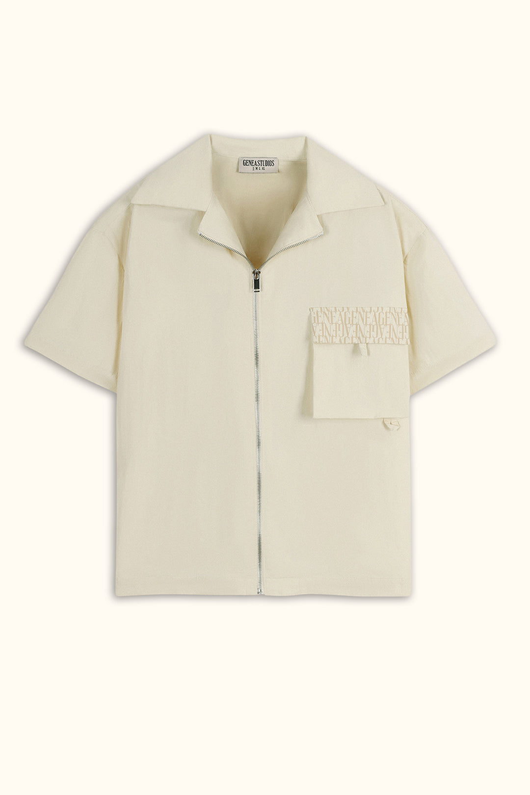 Cream Short-Sleeve Zip Overshirt