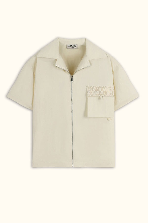 Cream Short-Sleeve Zip Overshirt