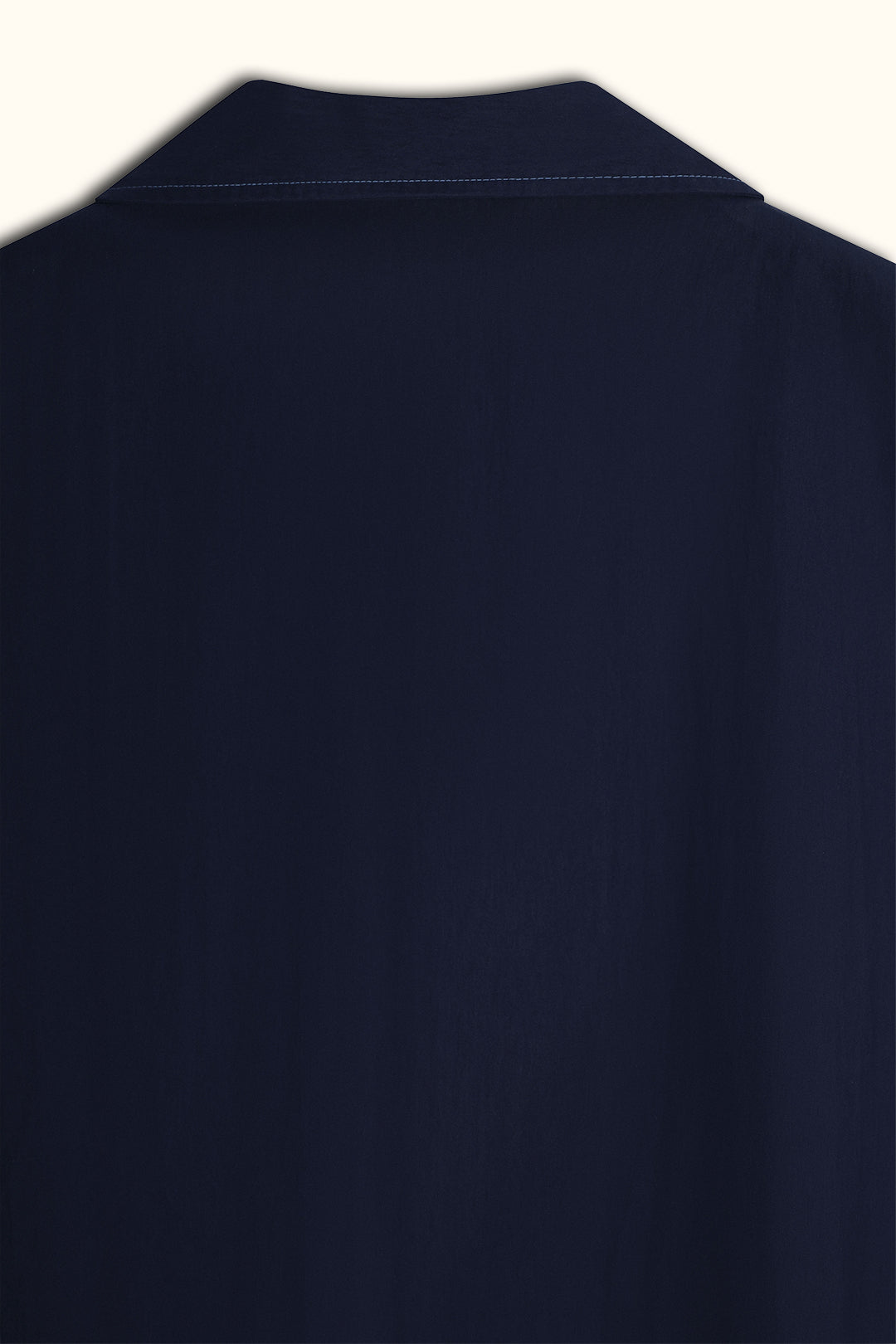 Navy Blue Short-Sleeve Contrast-Stitch Boxy Shirt