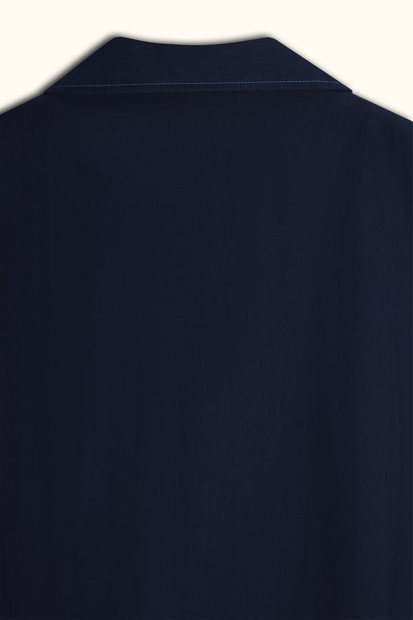 Navy Blue Short-Sleeve Contrast-Stitch Boxy Shirt