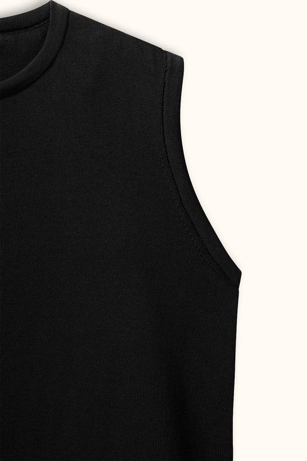 Black Sleeveless Cotton Knit Top