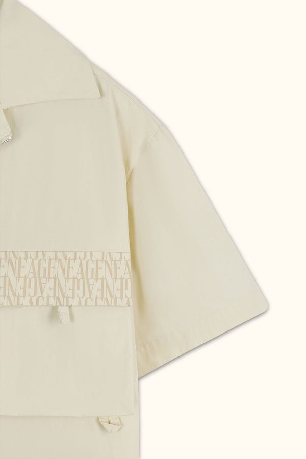 Cream Short-Sleeve Zip Overshirt