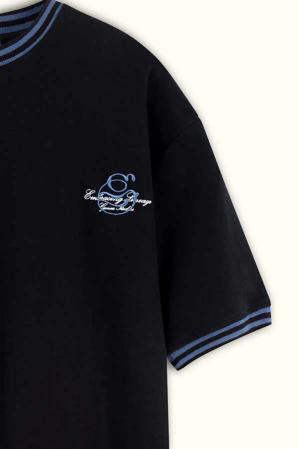 Black Contrast Collar Boxy T-Shirt