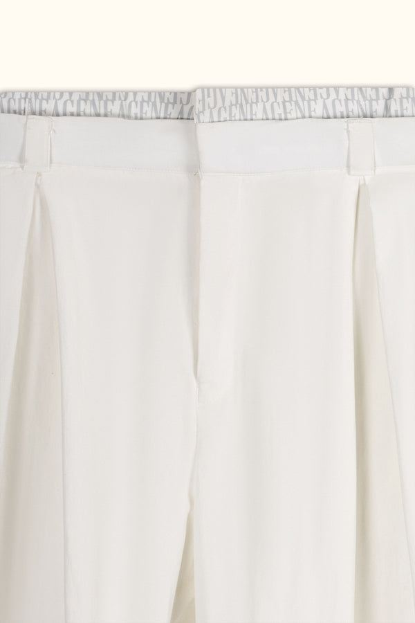 White Double-Waist Wide-Leg Pants