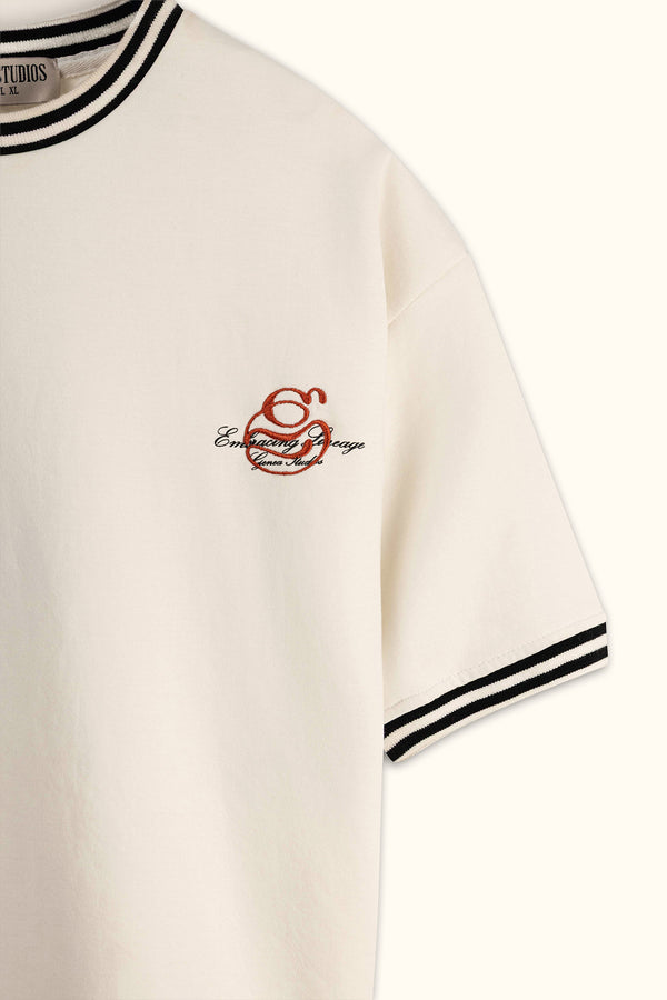 White Contrast Collar Boxy T-Shirt