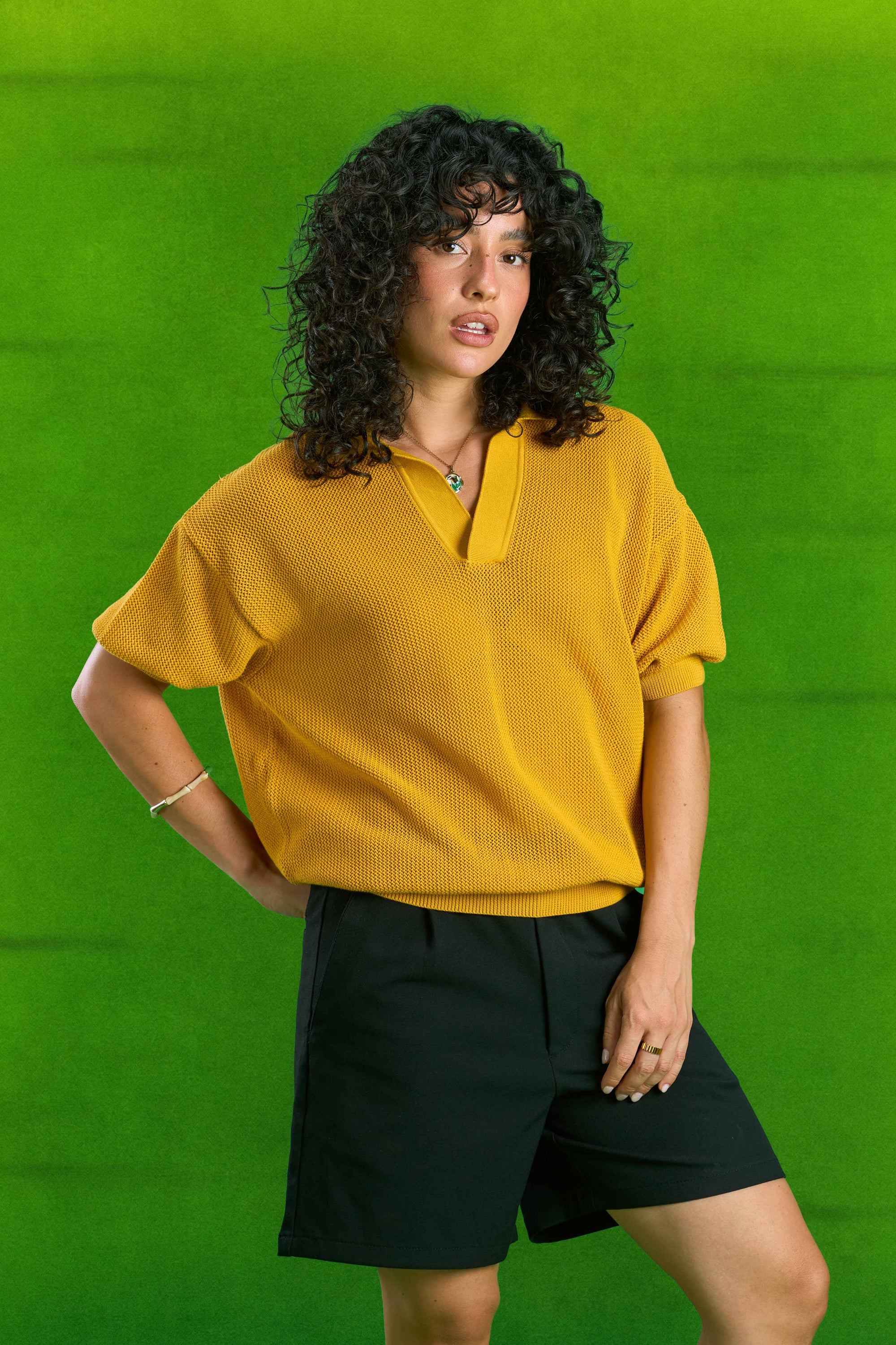 Mustard Knitted Polo T-shirt