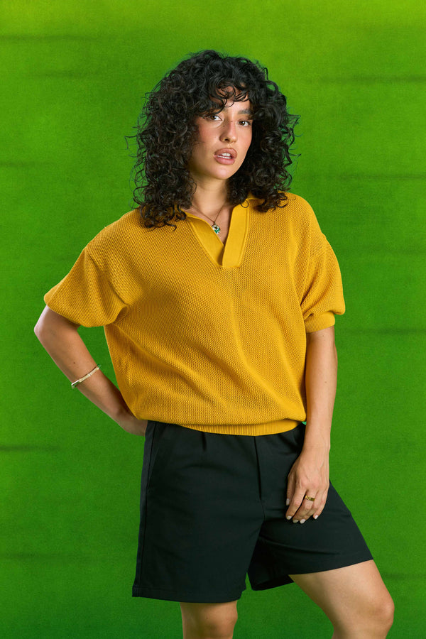 Mustard Knitted Polo T-shirt