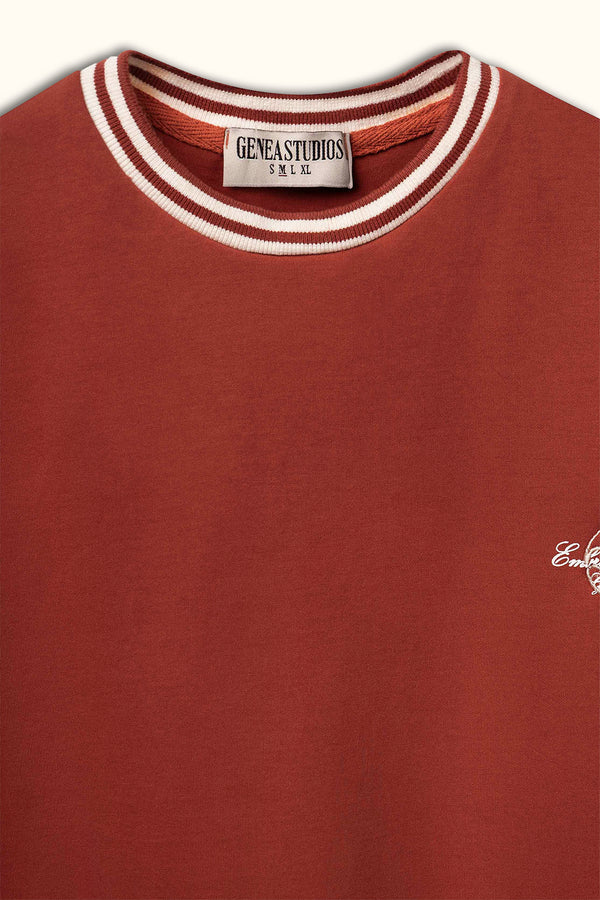 Brick Contrast Collar Boxy T-Shirt