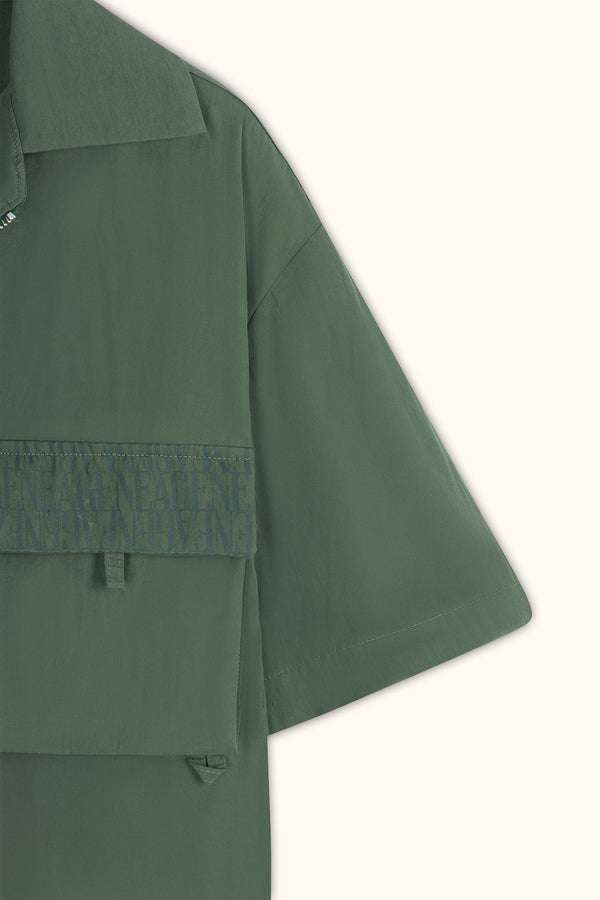 Olive Green Short-Sleeve Zip Overshirt