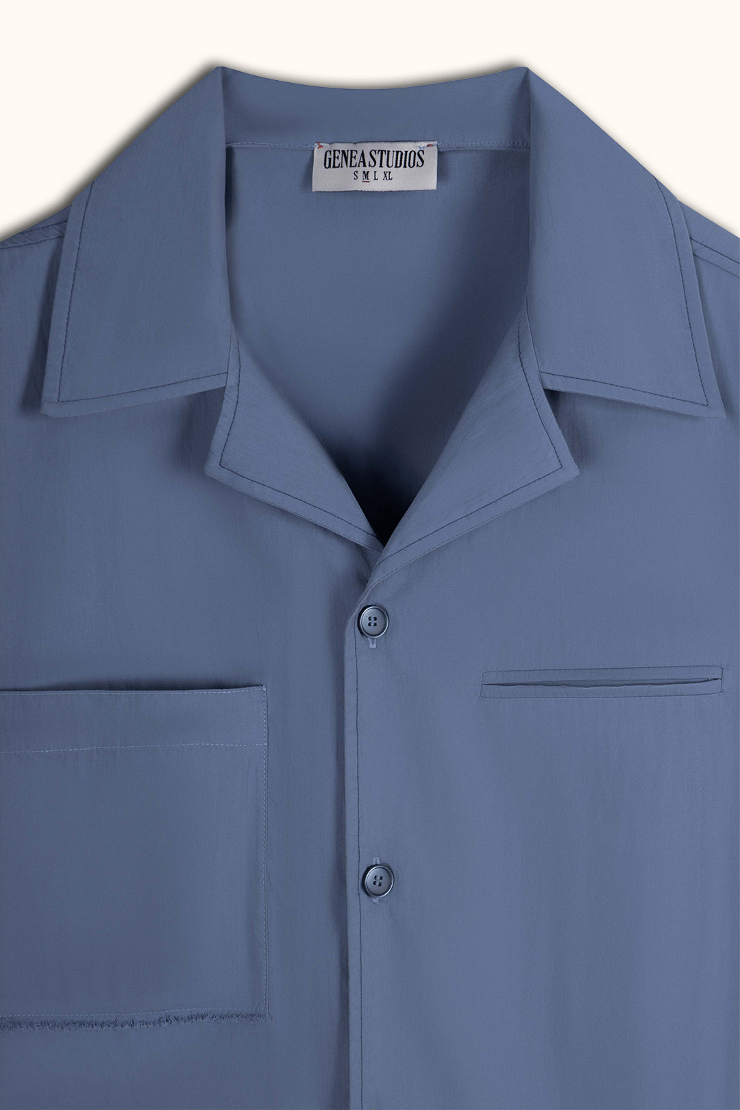 Slate Blue Short-Sleeve Contrast-Stitch Boxy Shirt