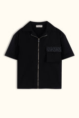Black Short-sleeves Zip Overshirt