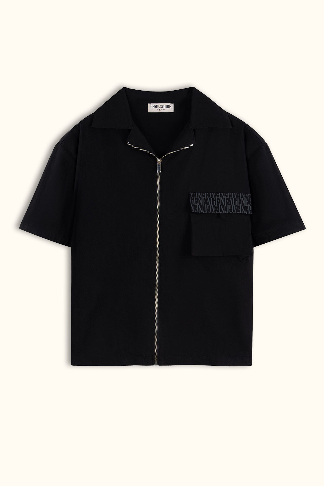 Black Short-sleeves Zip Overshirt