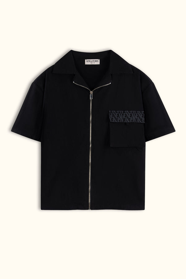 Black Short-sleeves Zip Overshirt