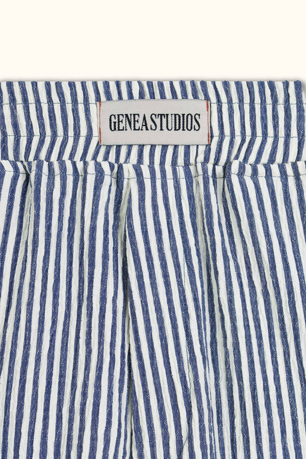 Blue Crinkle Striped Short