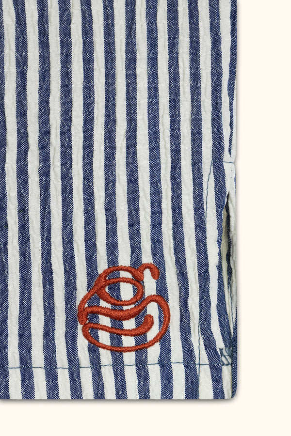 Blue Crinkle Striped Short