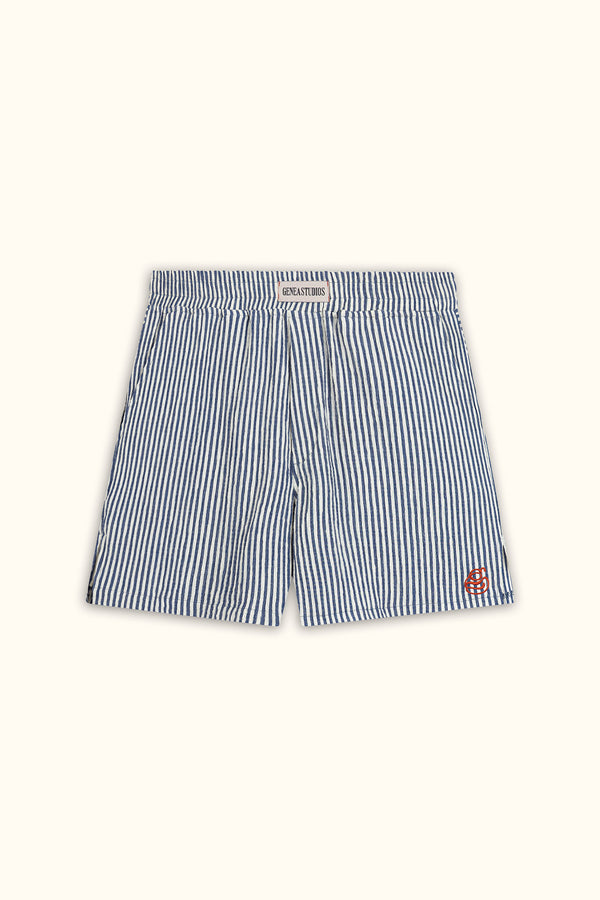 Blue Crinkle Striped Short