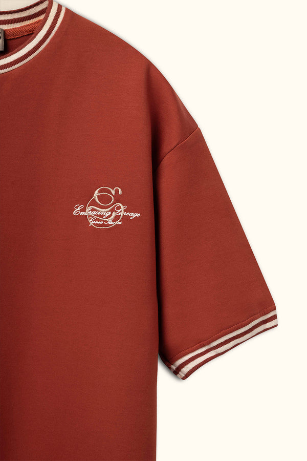 Brick Contrast Collar Boxy T-Shirt
