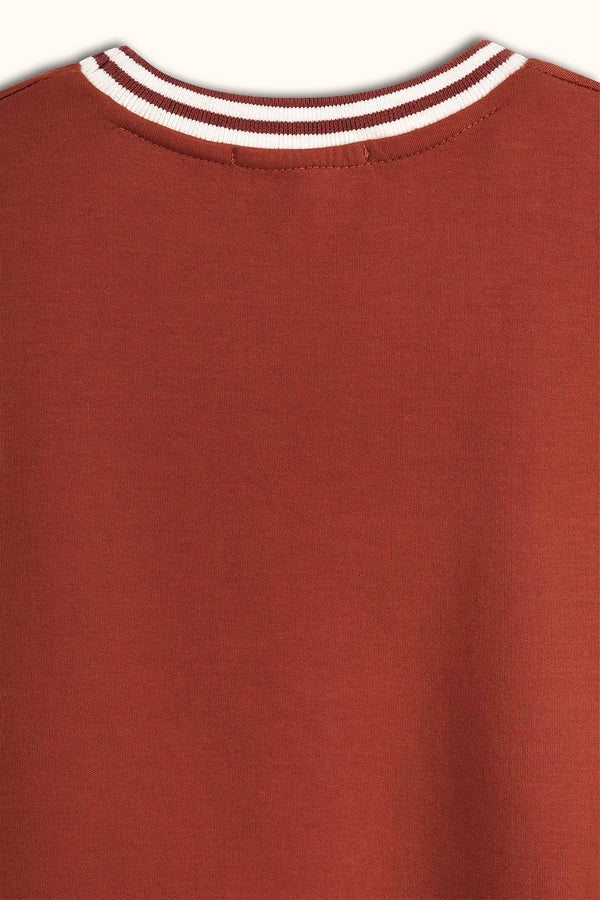 Brick Contrast Collar Boxy T-Shirt