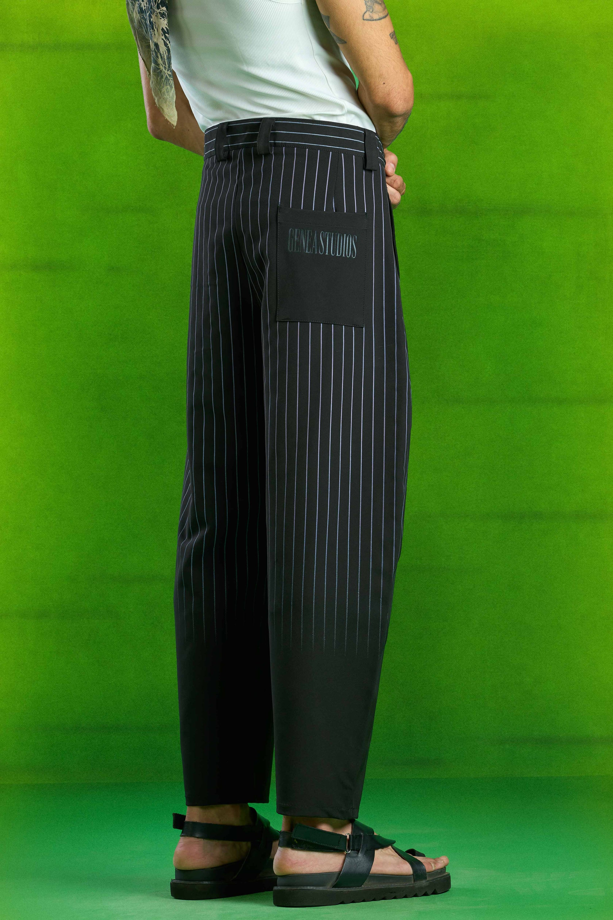 Black Faded Stripe Balloon Fit Pants