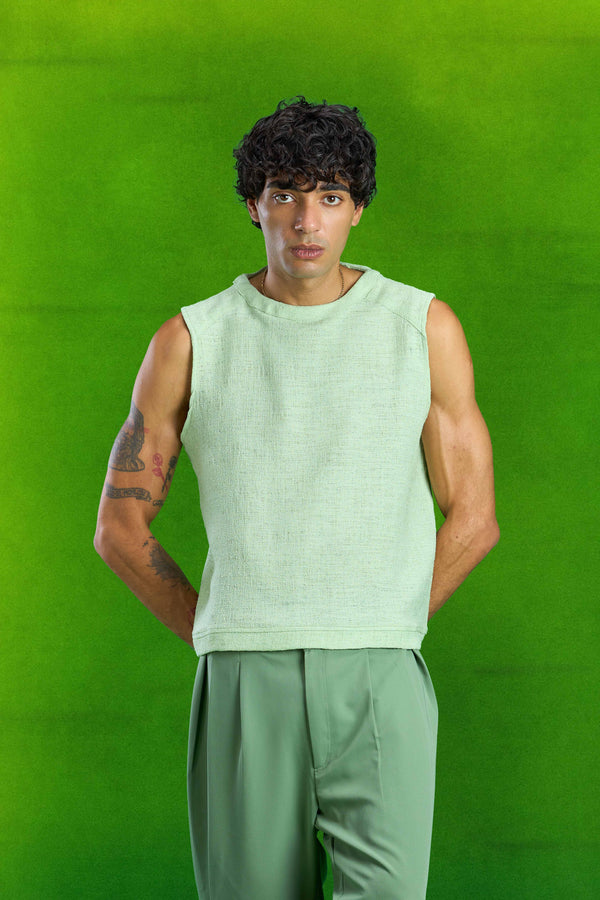 Mint Linen Texture Sleeveless Top