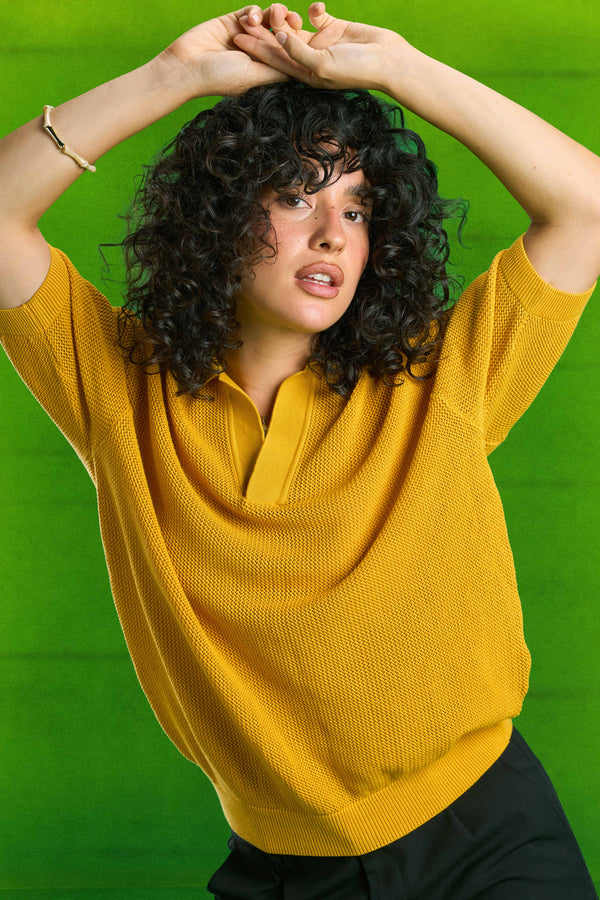 Mustard Knitted Polo T-shirt