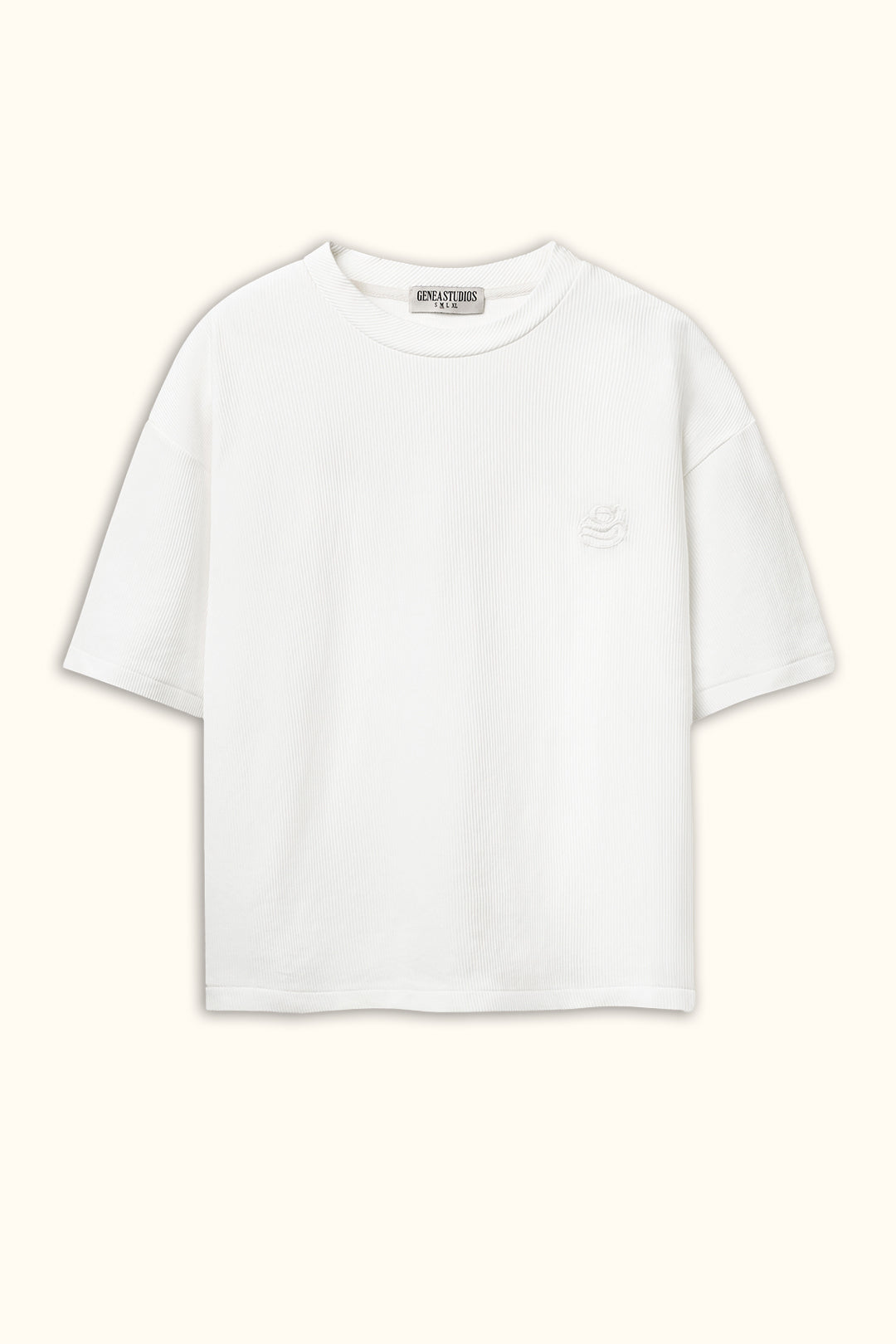 White Boxy Ribbed Basic T-Shirt