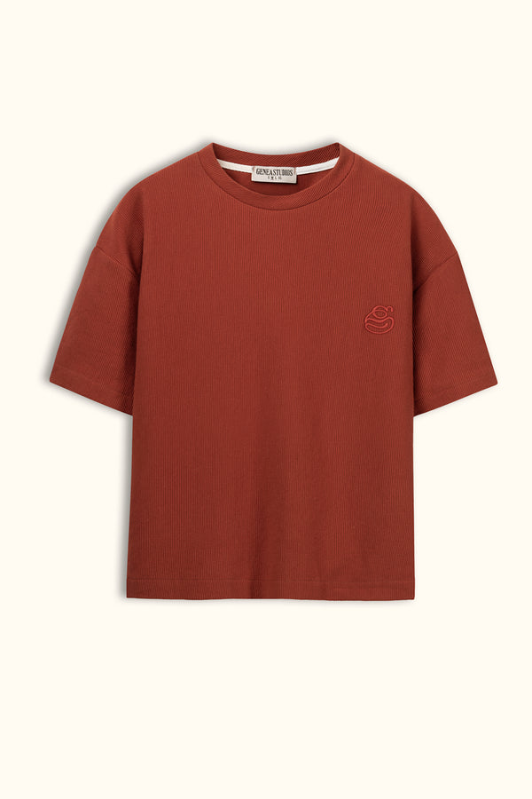 Brick Boxy Ribbed Basic T-Shirt